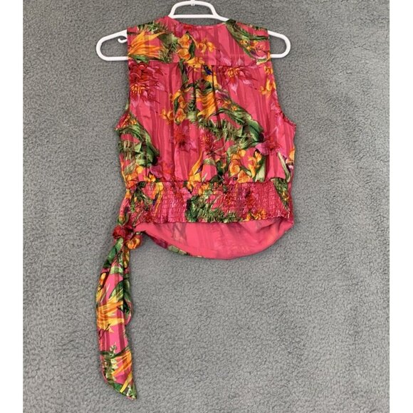 Cupcakes & Cashmere Floral Wrap Blouse V Neck Side Tie Sleeveless Multicolor - Picture 3 of 7